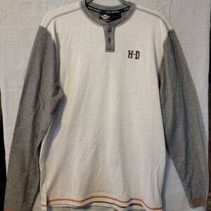 Harley Davidson Men's Long Sleeve Medium Top, Beige/Gray